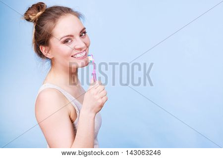 Woman Brushing Cleaning Teeth