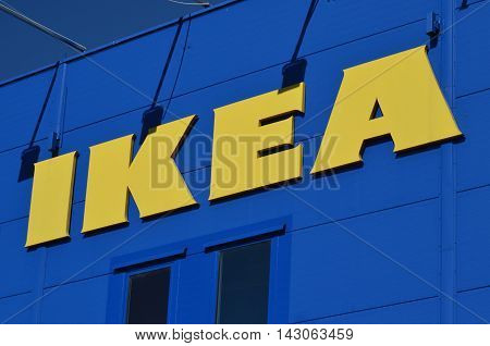 CIRCA AUGUST 2016 - GDANSK: logo of ikea. IKEA is multinational group of companies designing and selling ready-to-assamble furniture. It was founded in 1943 in Almhult, Sweden.