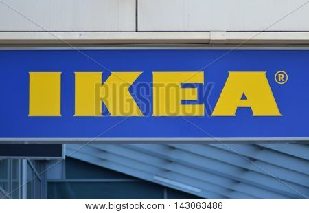 CIRCA AUGUST 2016 - GDANSK: logo of ikea. IKEA is multinational group of companies designing and selling ready-to-assamble furniture. It was founded in 1943 in Almhult, Sweden.