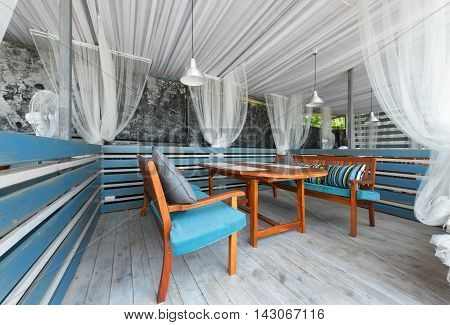 MOSCOW - JULY 2014: Interior of stylish Mediterranean cuisine Italian restaurant - 