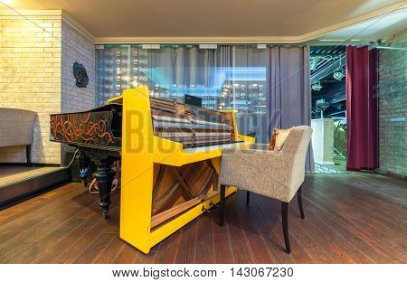 MOSCOW - JULY 2014: Interior of stylish Mediterranean cuisine Italian restaurant - 