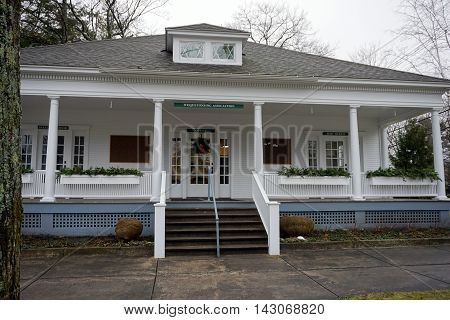 WEQUETONSING, MICHIGAN / UNITED STATES - DECEMBER 22, 2015: The office, director's room, and post office of the Wequetonsing Association.