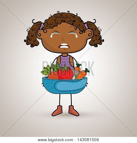 girl cry plate vegetables vector illustration graphic