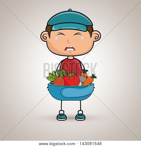 boy cry plate vegetables vector illustration graphic