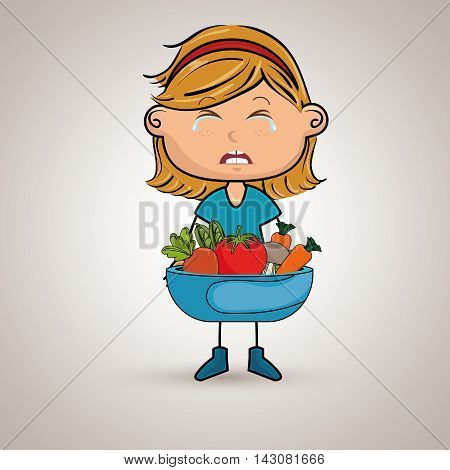 girl cry plate vegetables vector illustration graphic