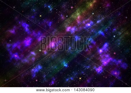 Beautiful stars on night sky background with rainbow gradient lines
