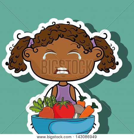 girl cry plate vegetables vector illustration graphic