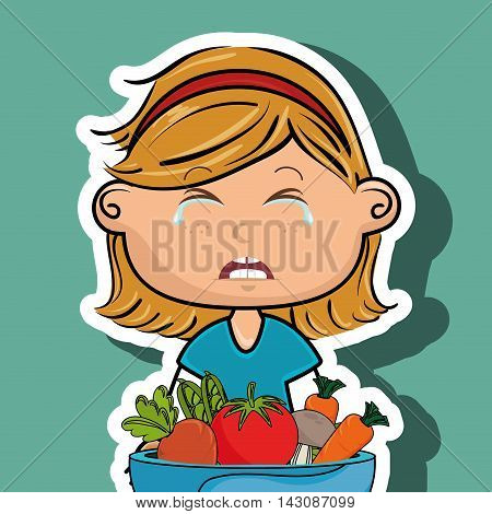 girl cry plate vegetables vector illustration graphic