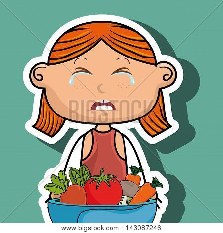 girl cry plate vegetables vector illustration graphic