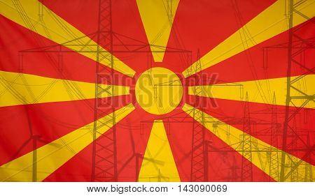 Concept Energy Distribution Flag of Macedonia merged with high voltage power poles