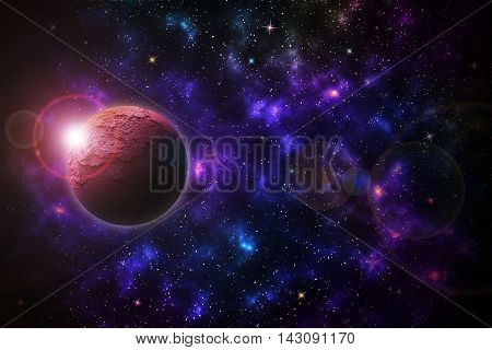 Beautiful stars planets on night sky galaxy background
