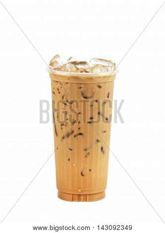 Iced coffee in plastic cup isolated on white background / coffee sweet