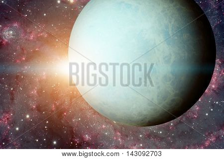 Solar System - Uranus. It is the seventh planet from the Sun and the third-largest in the Solar System. It is a giant planet. Uranus has 27 known satellites. Elements of this image furnished by NASA.