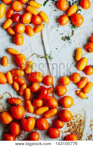 Tomato On Wooden Table. Freshly Picked Red Tomatoes. Variation O
