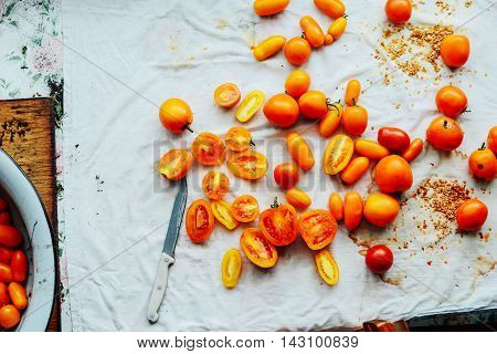Tomato On Wooden Table. Freshly Picked Red Tomatoes. Variation O