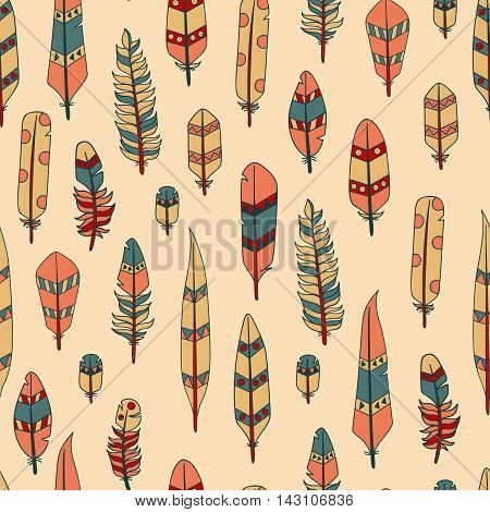 Vector Hand Drawn Seamless Patterns with Feathers