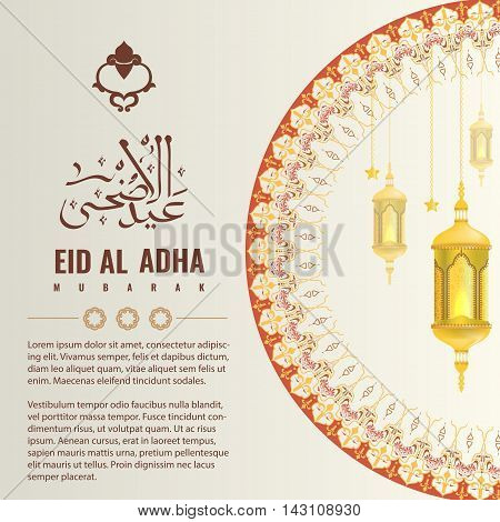 Vector of Eid Adha in arabic calligraphy style with circle Oranament for greeting card design. Translation calligraphy title is Sacrifice Feast