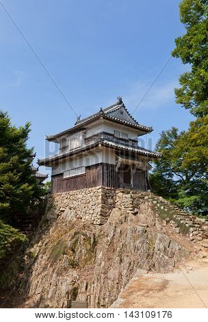 TAKAHASHI JAPAN - JULY 20 2016: Ku-no-hirayagura Turret (circa 17th c.) of Bitchu Matsuyama castle Takahashi Japan. Matsuyama is one of only 12 survived castles in Japan