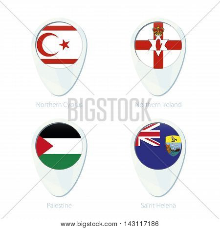 Northern Cyprus, Northern Ireland, Palestine, Saint Helena Flag Location Map Pin Icon.