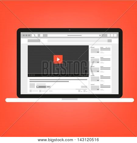 Vector video player in the website on red background