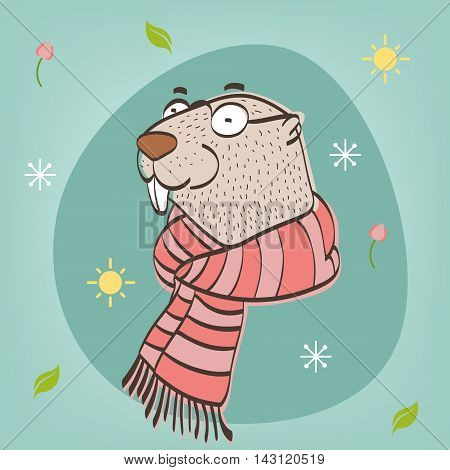 Happy Groundhog Day. Vector illustration with groundhog.