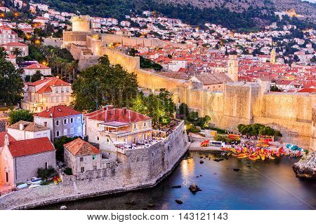 Dubrovnik Croatia. Spectacular twilight picturesque view on the old town of Ragusa from the Lovrijenac Fortress.