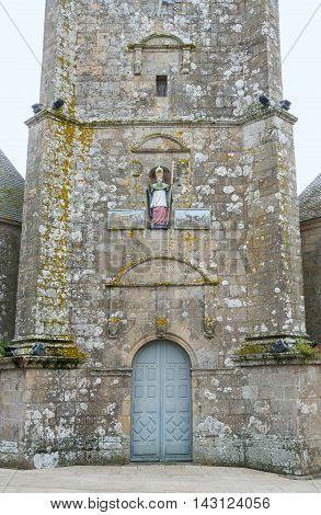 detail of a church in a town named Carnac in the Morbihan department in Brittany France