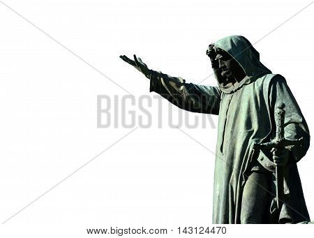 Cola di Rienzo monument with copy space. A powerful politician in medieval Rome who revolted against the Pope. Bronze statue cast in 1887 and now on Capitoline Hill.