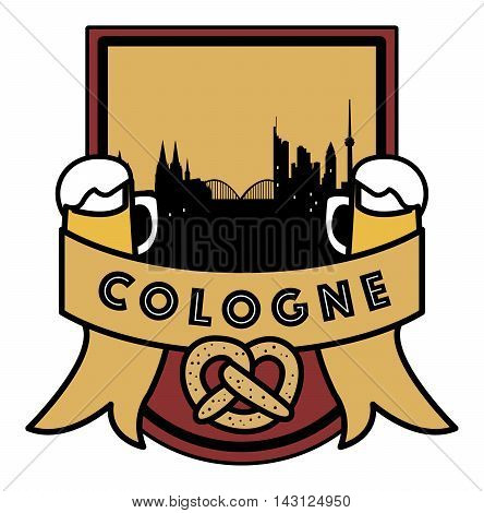 Symbol, German city, with abstract skyline, Cologne, beer and pretzel, vector illustration