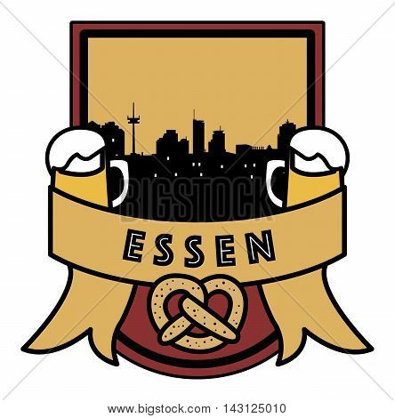 Symbol, German city, with abstract skyline, Essen, beer and pretzel, vector illustration