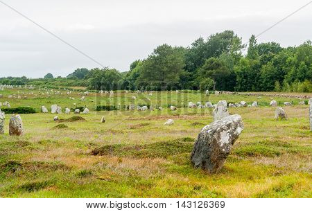 scenery around the Carnac stones a megalithic site in Brittany France