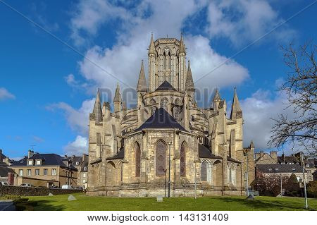 Coutances Cathedral is a Gothic Roman Catholic cathedral constructed from 1210 to 1274 in the town of Coutances Normandy France