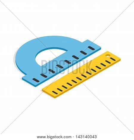 Protractor and ruler icon in isometric 3d style on a white background