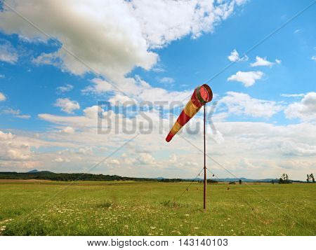 Summer Hot Day On Sport Airport With Moving Windsock,