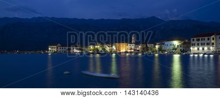 Night view of beautiful small village of Vinjerac, Croatia 