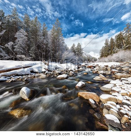Mountain River Baksan At Wintertime