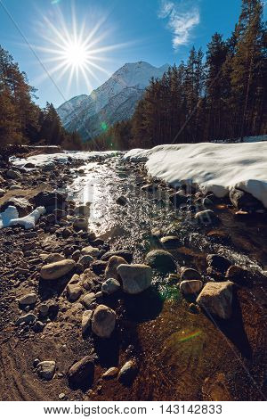 Mountain River Baksan At Wintertime