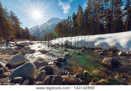 Mountain River Baksan At Wintertime