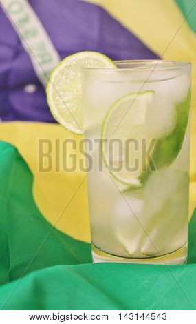 Fresh Lime Caipirinhas On Brazilian Flag