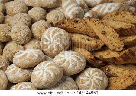 Dishes with Moroccan festive homemade cookies full frame