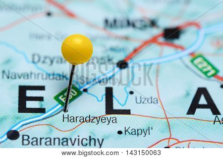 Haradzyeya pinned on a map of Belarus
