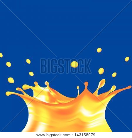 Realistic Orange juice splash isolated. 3d illustration. vector. Mango juice crown with drops. yellow orange liquid. food and drink concept. gradient mesh.