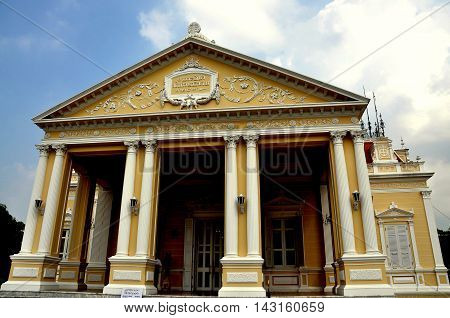 Bang Pa-In Thailand - December 28 2009: Italian Renaissance style Phra Thinang Warophat Phiman palace built in 1876 by King Rama V (Chulalongkorn) at the Bang Pa-In Summer Royal Palace