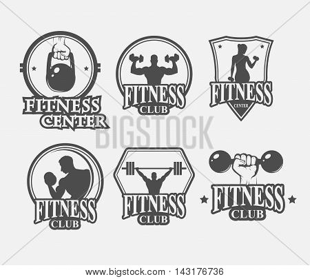 set of monochrome fitnes emblems labels badges logo and designed elements