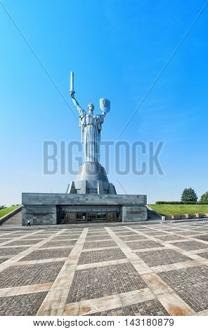 Monumental statue Mother Motherland built by Yevgeny Vuchetich opened in 1981 year at The Ukrainian State Museum of the Great Patriotic War.