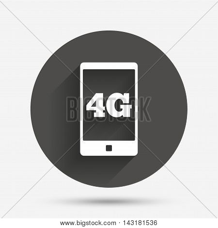 4G sign icon. Mobile telecommunications technology symbol. Circle flat button with shadow. Vector