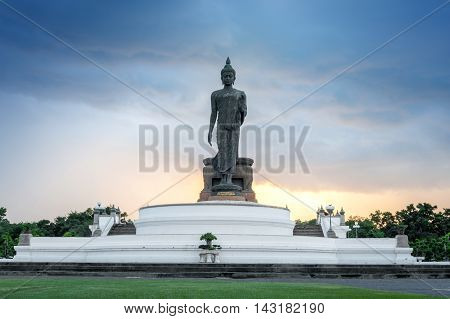 Buddha Image In Walking Posture At Buddhamonthon (phutthamonthon), Buddhist Park In Nakhon Pathom, T