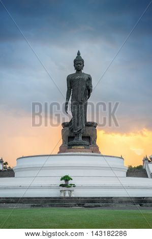 Buddha Image In Walking Posture At Buddhamonthon (phutthamonthon), Buddhist Park In Nakhon Pathom, T