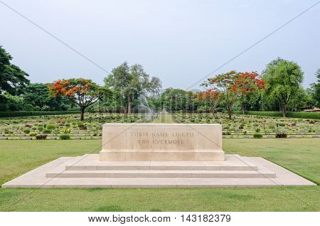 Chungkai War Cemetery this is historical monuments where to respect prisoners of the World War 2 who rest in peace here Kanchanaburi Province Thailand