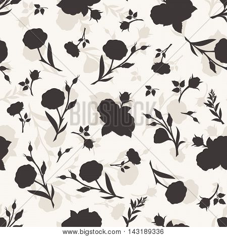 Vector seamless gray and beige floral pattern.